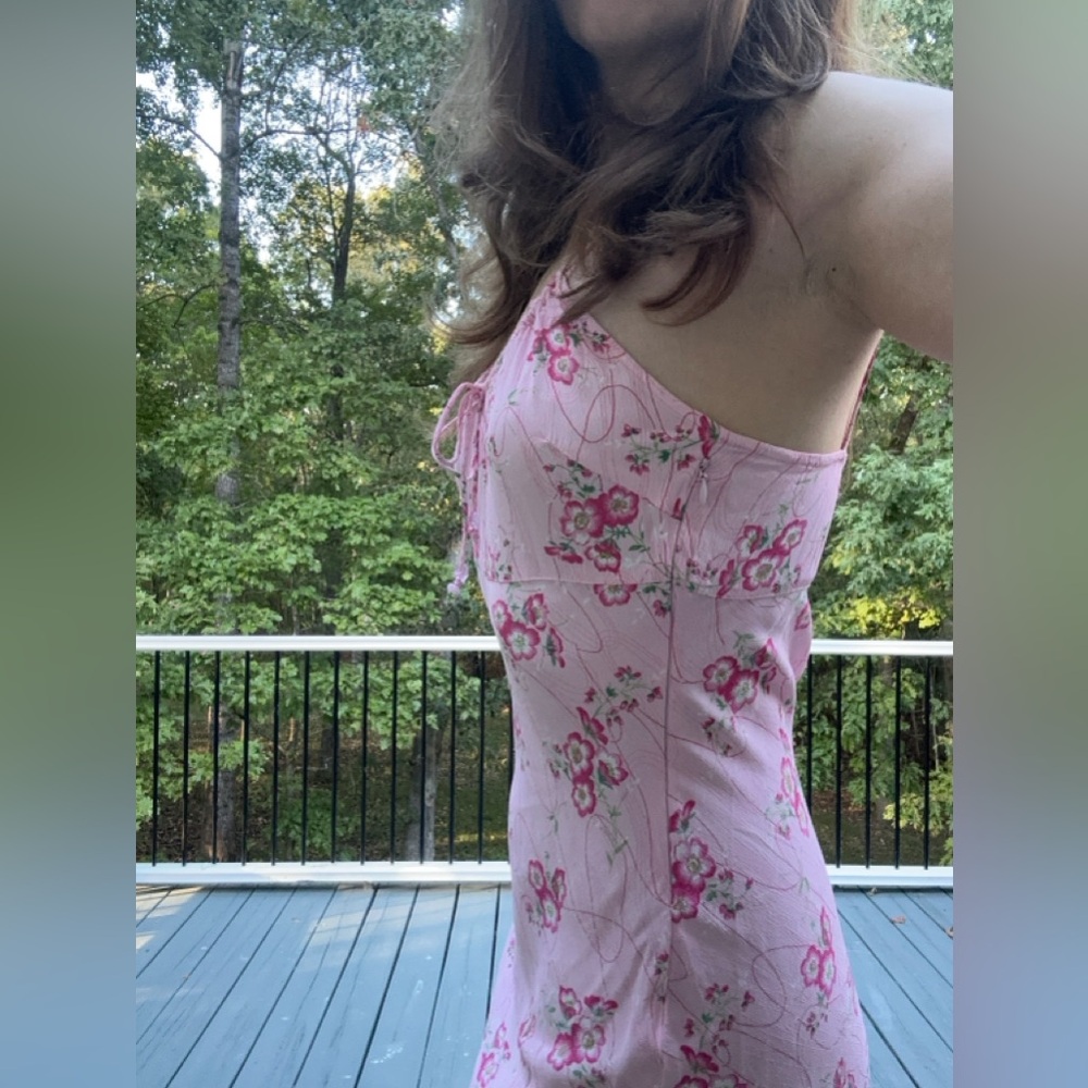 Vintage Charlotte Russe Pink Floral Y2K Dress Lettuce Hem Midi Medium - Picture 4 of 12